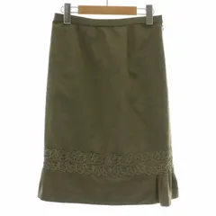 レリアン Leilian タイトスカート ひざ丈 レース 刺繍 9 M カーキ /FQ
