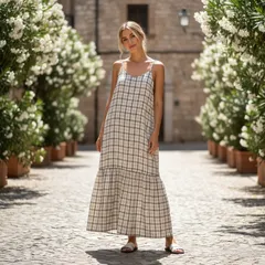 apres jour チェック柄 キャミソールワンピース Mサイズ ロング フレア ベージュ 春 夏