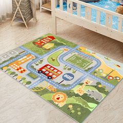 120×160㎝] プレイマットB キッズラグ 滑り止め付 道路マップ 車遊び 
