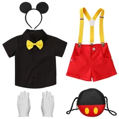 【特価セール】子供 コスプレ コスチューム ベビー服 なりきり キッズ 仮装 ハロウィン クリスマス ネズミ 可愛い 遊園 プレゼント シャツ+ビブパンツ+髪飾り+鞄+手袋 豪華5点セット 半袖