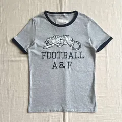 archive　アーカイブ古着　Abercrombie & Fitch　アバクロンビー&フィッチ　ダメージ加工　リンガー　半袖トリムTシャツ　虎　タイガー　アニマルプリント　FOOT BALL A＆Fロゴ刺繍　S　グレー×ネイビー　グランジ　Y2K　平成レトロ