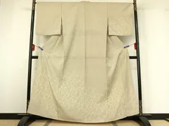 平和屋着物▽本塩沢　訪問着　単衣　110亀甲　草葉文　正絹　逸品　AABG3764jh