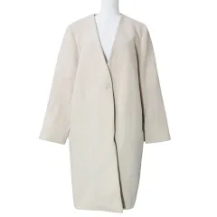 イネド INED ノーカラー ロングコート ウール 9 M相当 ピンクベージュ X