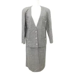 レリアン Leilian 美品 チェック スーツ セット ジャケット スカート ひざ丈 9号 Mサイズ 黒 ブラック