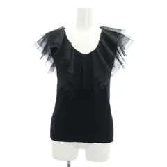 ナチュラルビューティーベーシック NATURAL BEAUTY BASIC Vネックチュールフリルニット セーター ノースリーブ リブ 切替 FR 黒 ブラック /ES ■OS