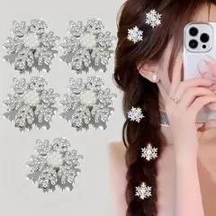 パールの装飾付 髪留め クリスマスアクセサリー スノーフレーク ヘアアクセサリー 氷の女王 女の子 ヘアピン ヘアピン 雪の結晶 美しい 可愛い 女性用 キラキラ 5個セット ヘアクリップ クリスマス