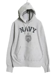 90s USA製 US NAVY プリント スウェット フード パーカー メンズ L 程/ 古着 オールド トレーナー 裏起毛 軍物 ミリタリー リバース タイプ