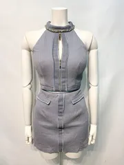 2336 ROSE de FLEURS Glossy ローブドフルールグロッシー　キャバクラ　ドレス　セットアップ　リブ　ノースリーブ　タイト　ミニ　フロントジップ　チェーン　キャバドレス　S