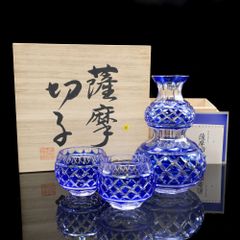 カメイガラス 薩摩切子 酒器セット② 徳利 / 盃 2客 ガラス _ 酒器