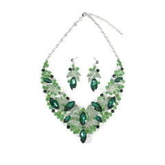 [ＫＫ　Ｓｏｌｉｓ] ビジュー ネックレス イヤリングまたはピアス セット マルキースカット ドレスアップ・結婚式・演奏会・撮影会・舞台に映えるラグジュアリーアクセサリー 【セレスティアルシリーズ】 (エメラルドグリー [エメラルドグリーン] [ピアスセット]