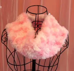ふわふわファーのスヌード ピンク×白 ※ハンドメイド