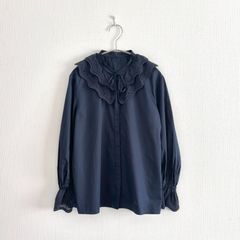 mizuiro ind プリーツカラーシャツ ネイビー ジョーゼット素材 - メルカリ