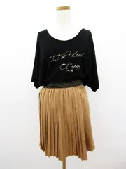 ミーア MIIA ワンピース  プリーツ ひざ丈 異素材 切替 リボン F 黒 茶 ブラック ブラウン