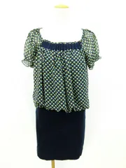 ミッシュマッシュ MISCH MASCH ワンピース ドッキング ギャザー シフォン 総柄 38 紺 ネイビー