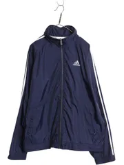 【お得なクーポン配布中!】 90s アディダス ナイロン トラック ジャケット メンズ L / オールド フルジップ ブルゾン ジャンパー ウインドブレーカー 3ライン ネイビー