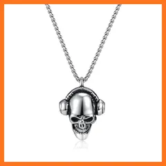 【新品】 [Rockyu] ネックレス メンズ シルバー おしゃれ 髑髏 スカルネックレス ステンレス イヤホン付き ヒップホップ アクセサリー クリスマスプレゼント (シルバー) 1