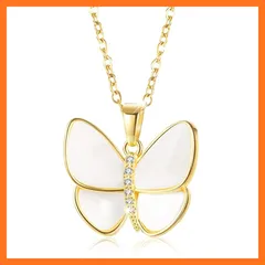 【新品】 [Richapex] ネックレス レディース 人気 シンプル ステンレス 白蝶貝 バタフライネックレス 蝶々ペンダント18k金ステンレス ジルコニアネックレス 女性 ジュエリー 金属アレルギー対応 0