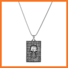 【新品】 [Rockyu] ネックレス メンズ ステンレス 個性 ペンダント チェーン60cm 髑髏 八卦 フクロウ 五芒星 モチーフ別 男性用 ゴシック風 お守り風 誕生日 ギフト ハロウィン プレゼント用 アクセサリー (方形スカル) 1