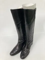 TRUSSARDI トラサルディ ブーツ 23.5 ブラック レザー・本革 無地 ロング ジップアップ 太ヒール