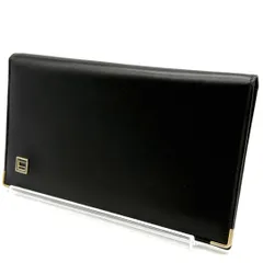【美品】dunhill ダンヒル レザー 二つ折り長財布 ブラック ゴールド金具 コンパクトウォレット メンズ ビジネス 紳士用 本革 薄型 スリム クラシック ロゴプレート 英国ブランド 上品 高級感 フォーマル対応