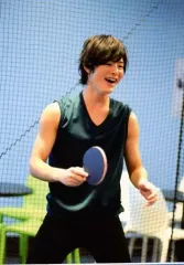 【中古】生写真(男性) 塩野瑛久/膝上・衣装緑・右手ラケット・顔右向き・口開け/公式生写真