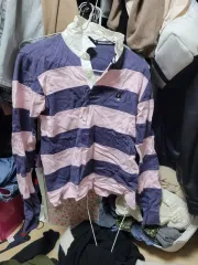 M TEENIE WEENIE ティニーウィニー パープル ピンク ストライプ ポロTシャツ ラグビーシャツ