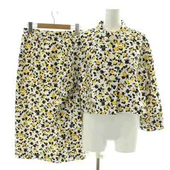 ハナエモリ HANAE MORI セットアップ 上下 ジャケット タイトスカート シングル スタンドカラー ショート丈 ロング ミモレ 花柄 プリント 9A3 M 白 ホワイト 黒 ブラック 黄色 イエロー /NW7