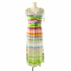 フィフィーユ fifilles ワンピース ロング マキシ ボーダー Vネック ギャザー リボン ノースリーブ マルチカラー /XK