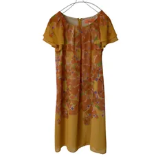 【美品】SunaUna スーナウーナ 花柄ワンピース ケープスリーブ 膝丈 オレンジ サイズ38【ZK98】