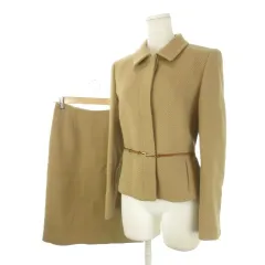 ロペ ROPE セットアップ スカートスーツ 9AT 茶 ブラウン 長袖 レギュラーカラー ベルト付き /CK4 ■ECD001