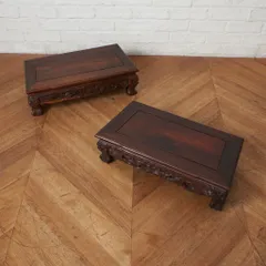 2点セット 紫檀 無垢材 平卓 唐木 花台 透かし彫り 置台 飾り台 飾台 香炉台 盆栽台 敷板 長方卓 唐物 茶道具 伝統工芸 古民具 84500