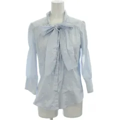 クレージュ courreges シャツ ブラウス 38 白 ホワイト 水色 ストライプ柄 ボウタイ 七分袖 /GG ■ECD001