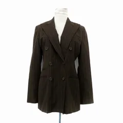 ローレンラルフローレン LAUREN RALPH LAUREN テーラードジャケット ダブルボタン ミドル丈 ストライプ柄 ウール 4 L ダークブラウン 黄色 イエロー /HO26 ■GY53