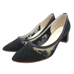 ダイアナ DIANA パンプス ポインテッドトゥ レース チャンキーヒール 23cm 紺  ネイビー ■YHS9