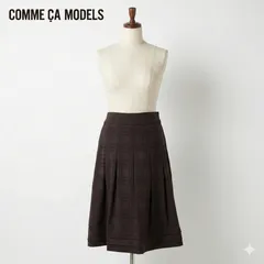 COMME CA MODELS コムサモデル チェック柄プリーツスカート S ダークブラウン 秋冬 膝丈 リボン付き レディース 日本製 #K007-36