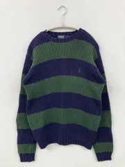 Polo by Ralph Lauren ポロバイラルフローレン ニット/セーター M ネイビー コットン ニット ボーダー柄 ワンポイント ミドル丈 長袖 クルーネック(丸首)