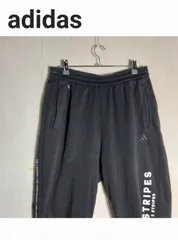 adidas アディダス スウェットパンツ XL ブラック 前面プリント バックプリント ブランドロゴ スタンダード レギュラー ウエストゴム・紐