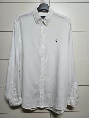 ポロ ラルフローレン 新モデル QRタグ リネン 白 シャツ (XL サイズ)