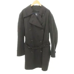 バーバリー ロンドン BURBERRY LONDON トレンチコート ダブル ライナー ベルト付き 無地 厚手 Lサイズ 黒茶色