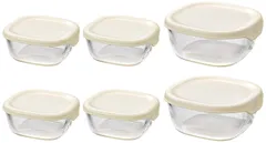 6個セット 満水容量250/600ml 耐熱ガラス製保存容器 オフホワイト 日本製 HARIO(ハリオ) KST-2012-OW
