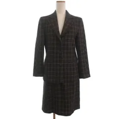 トラサルディ TRUSSARDI セットアップ チェック スカートスーツ ウール ダークブラウン 40 42 ■GY47