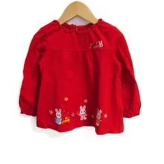ミキハウス 長袖シャツ コットン100% ブランド トップス 日本製 赤 キッズ 女の子用 100サイズ レッド MIKIHOUSE 【中古】