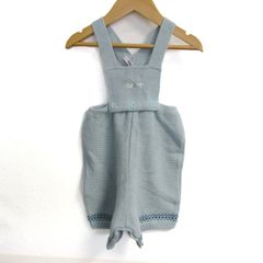 ファミリア ニットサロペット ブランド ウール混 つなぎ ベビー 女の子用 90サイズ 水色 Familiar 【中古】