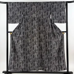 【美品】 小紋 身丈155cm 裄丈64cm M 単衣 竹 黒 正絹 秀品 【中古】