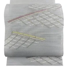 名古屋帯 秀品 夏帯 八寸名古屋帯 絽 松葉仕立て トンネル仕立て 瓦屋根 金銀糸 青灰色 正絹 【中古】