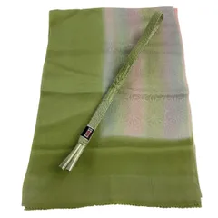 【美品】 和装セット 優品 帯締め帯揚げ2点セット 麻の葉 抹茶色 正絹 和装小物  【中古】