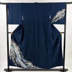 付下げ 身丈154cm 裄丈64.5cm M 袷 翠山工房 落款 辻が花 金銀彩 ぼかし 藍色 正絹 名品 【中古】