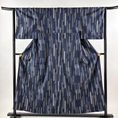 め*る様 ■E6720■アンティーク■麻■鉄紺色　小千谷ちぢみ　単衣着物■丈15 □E6720□アンティーク□麻□鉄紺色 小千谷ちぢみ 単衣着物□丈156 裄