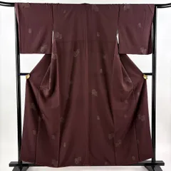 小紋 身丈159cm 裄丈65.5cm M 袷 花うさぎ 草花 茶紫 正絹 秀品 【中古】