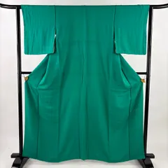 色無地 身丈163cm 裄丈63cm S 袷 コシノヒロコ 落款 地紋 緑 正絹 秀品 【中古】